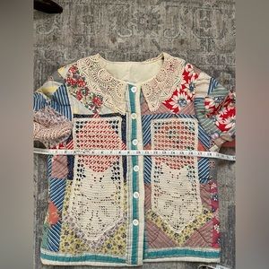 POL Vintage Washed Crochet Hoodie Jacket With Patchwork